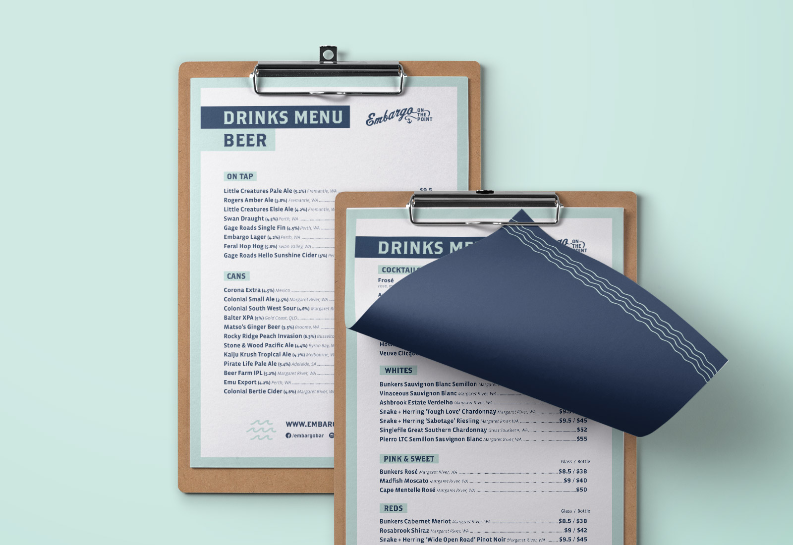 Embargo bar hospitality menu design
