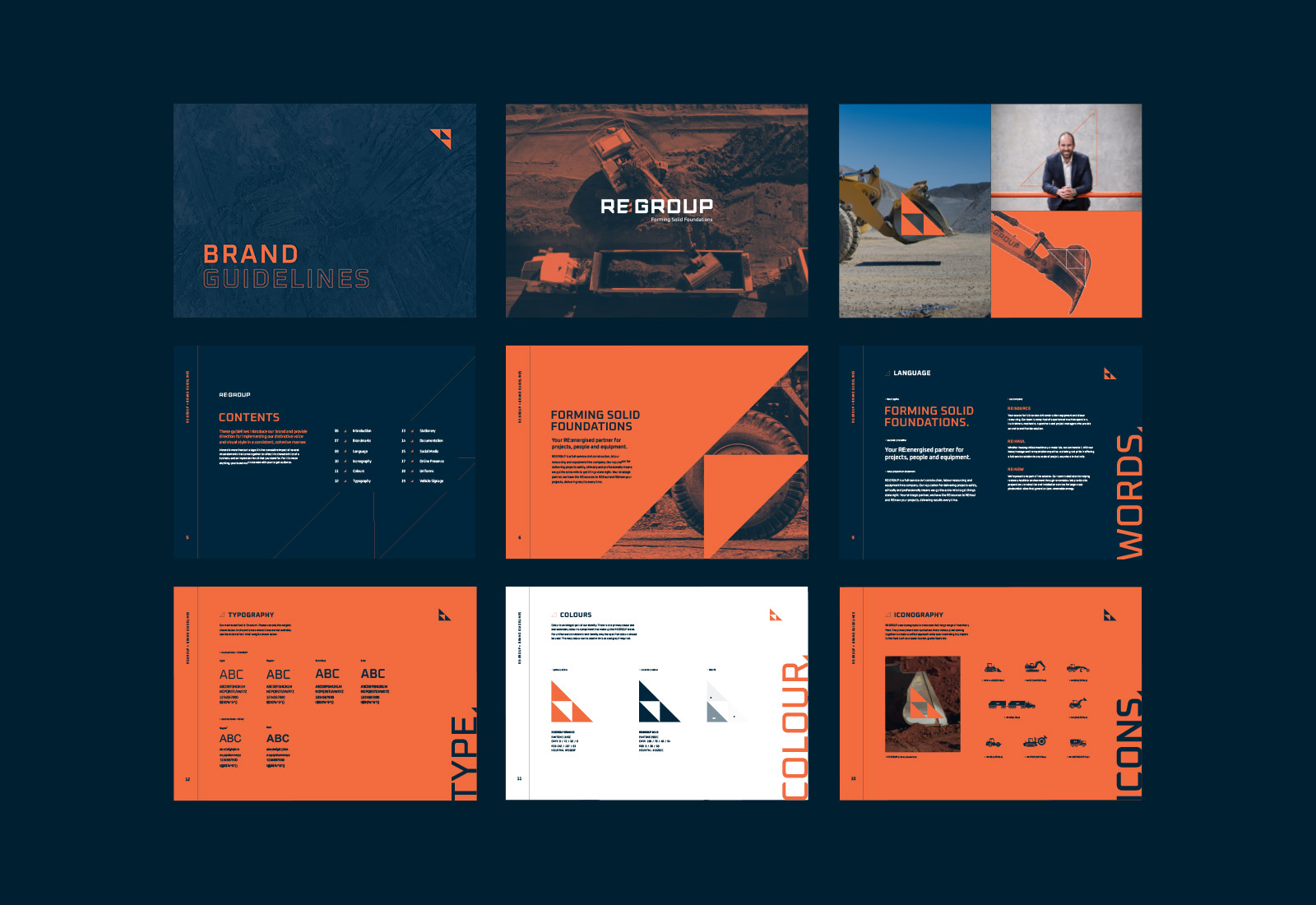 REGROUP brand guidelines showcasing typography and logo design